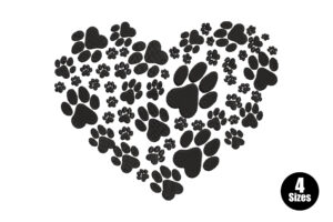 Premium Quality Paw Print Heart Embroidery Design