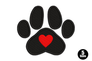 Premium Quality Paw Print with Heart Embroidery Design