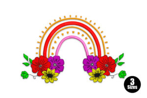 Premium Quality Rainbow with Flowers Embroidery Design