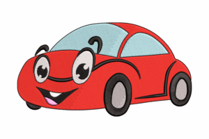 Premium Red Cartoon Car Embroidery Design
