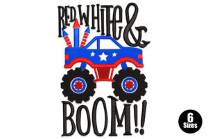 Premium Red White & Boom Monster Truck Embroidery Design