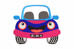Premium Smiling Cartoon Car Embroidery Design