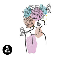 Premium Watercolor Floral Girl Embroidery Design