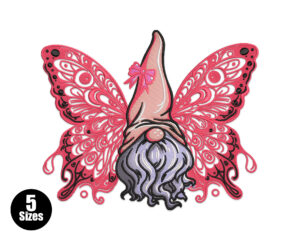 Premium Whimsical Butterfly Gnome Embroidery Design
