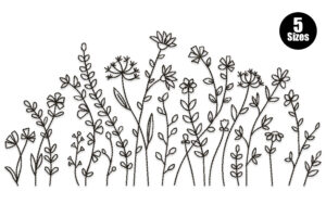 Premium Wildflower Line Art Embroidery Design