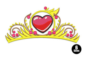 Princess Crown with Heart Embroidery Design