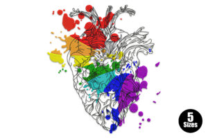 Rainbow Anatomical Heart Embroidery Design