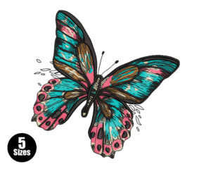 Realistic Blue and Pink Butterfly Embroidery Design