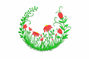 Red Flowers and Green Leaves Wreath Embroidery Design