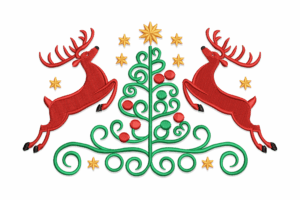Reindeer and Swirl Christmas Tree Embroidery Design