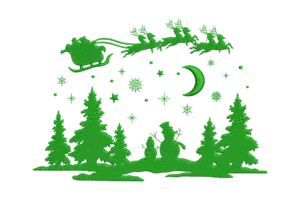 Santa Sleigh Night Scene Embroidery Design
