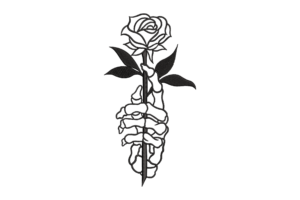 Skeleton Hand Holding a Rose Embroidery Design