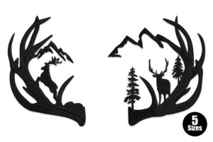 Split Deer Antlers with Mountain Scene Embroidery Design