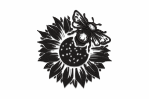Sunflower and Bee Blackwork Embroidery Design