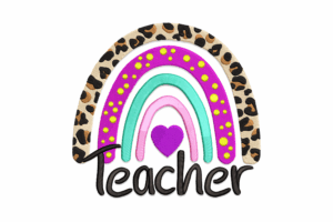 Teacher Leopard Rainbow Embroidery Design