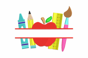 Teacher School Supplies Frame Embroidery Design