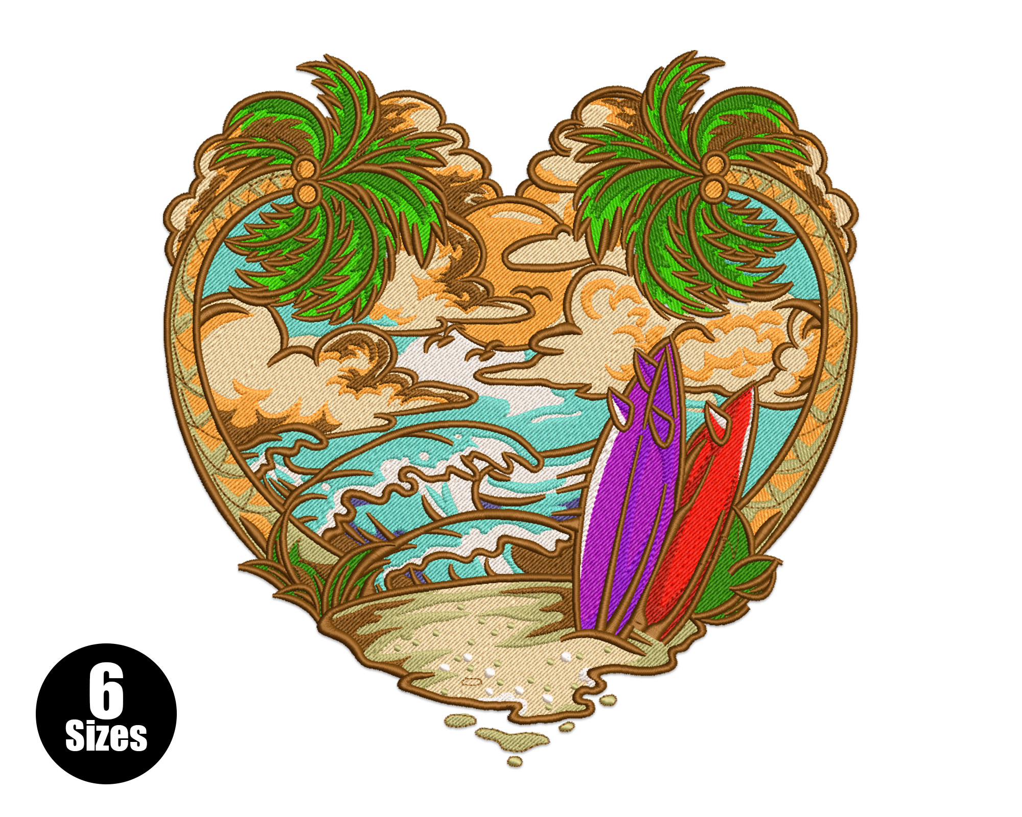 Tropical Beach Heart Embroidery Design