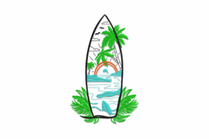 Tropical Surfboard Paradise Embroidery Design