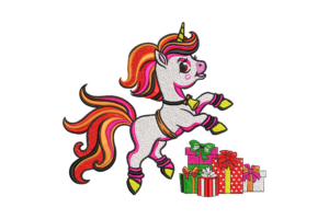 Unicorn with Christmas Gifts Embroidery Design