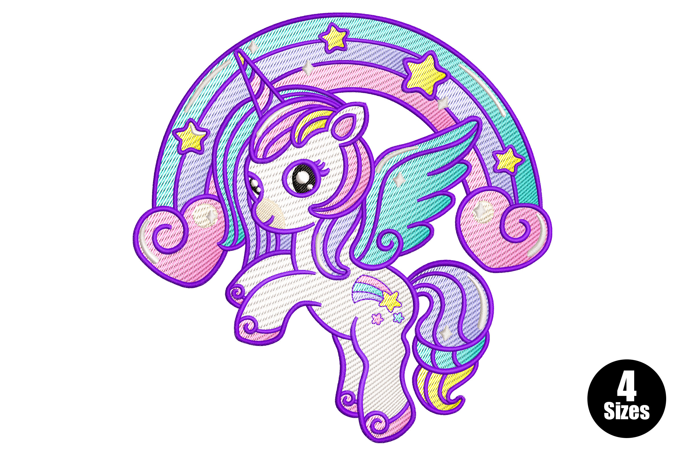 Unicorn with Rainbow Embroidery Design