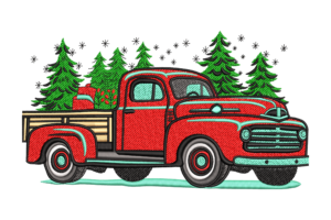 Vintage Red Truck with Christmas Gifts Embroidery Design