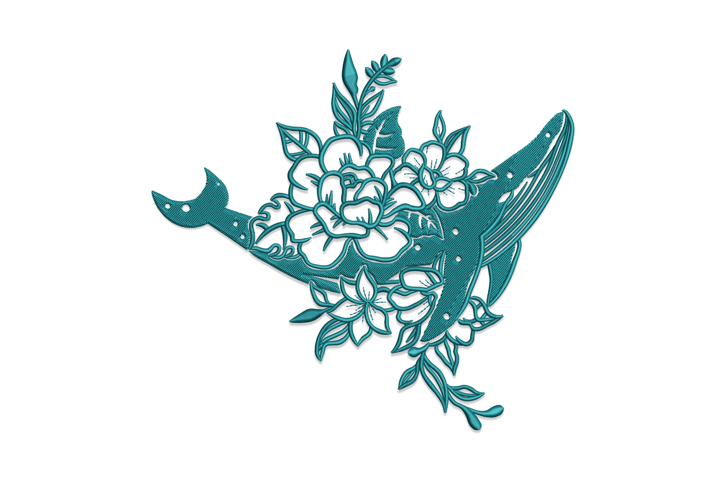 Whale with Flowers Embroidery Design
