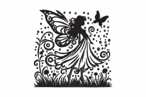 Whimsical Fairy Silhouette Embroidery Design