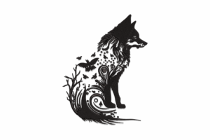 Wolf with Nature Embroidery Design