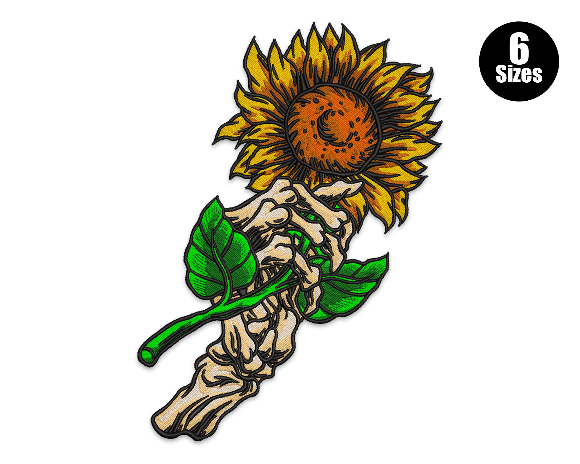 Skeleton Hand with Sunflower Embroidery Design