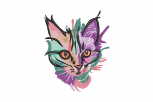 Abstract Colorful Cat Embroidery Design