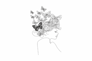 Butterfly Hair Woman Line Art Embroidery Design