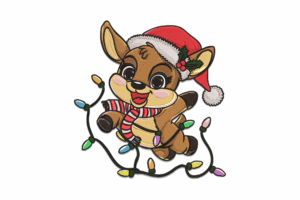 Baby Reindeer with Christmas Lights Embroidery Design