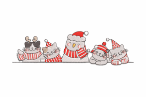 Christmas Cats and Snowman Friends Embroidery Design