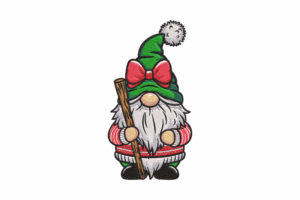 Christmas Gnome with Bow Embroidery Design
