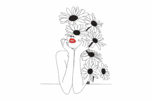 Abstract Floral Face with Red Lips Embroidery Design
