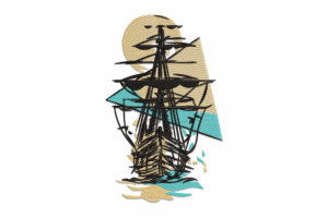 Abstract Pirate Ship Embroidery Design