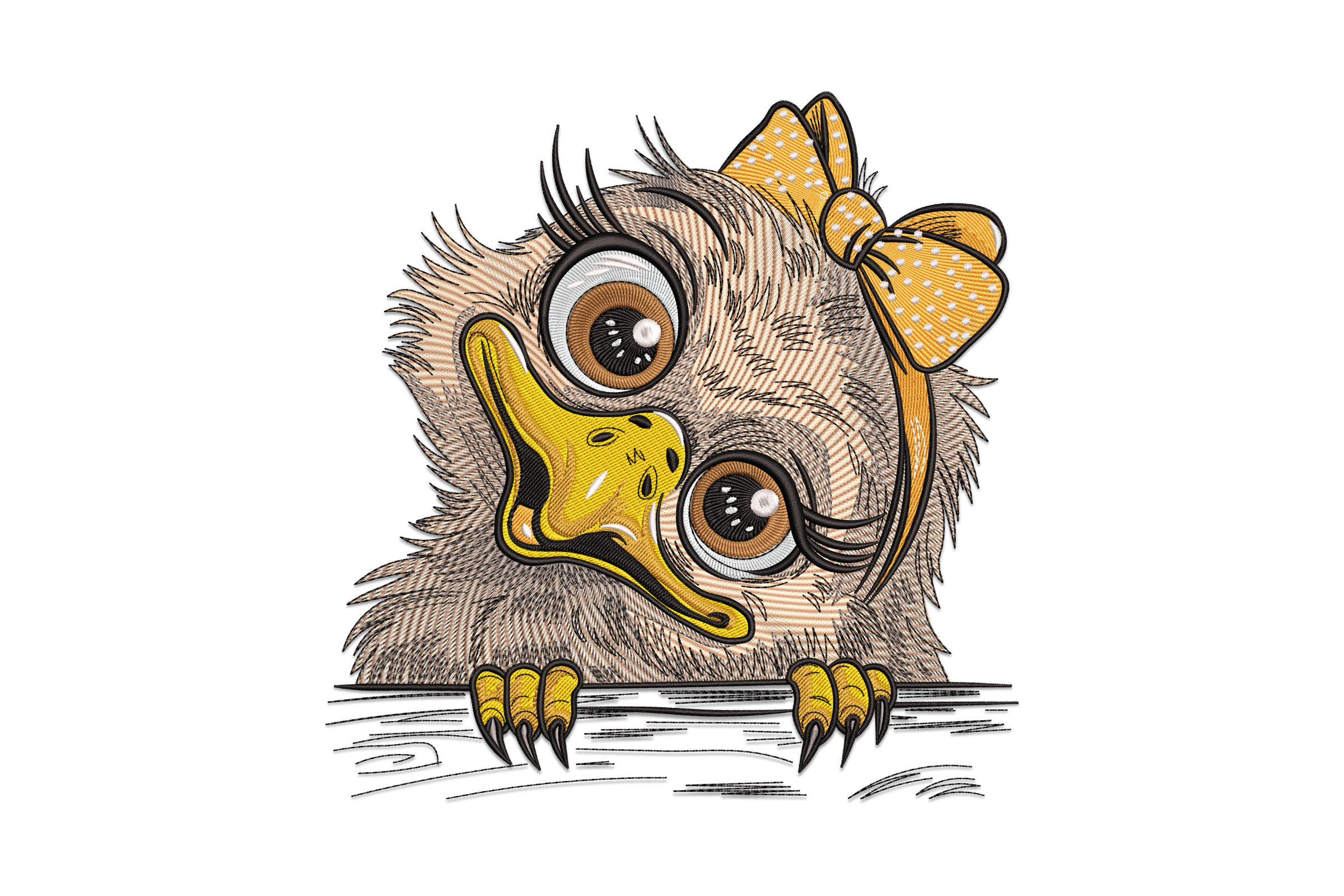 Adorable Duckling Girl with Bow Embroidery Design