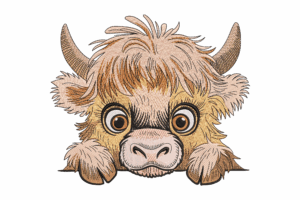 Adorable Highland Cow Face Embroidery Design