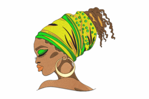 African Woman in Headwrap Embroidery Design