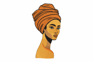 African Woman in Orange Headwrap Embroidery Design