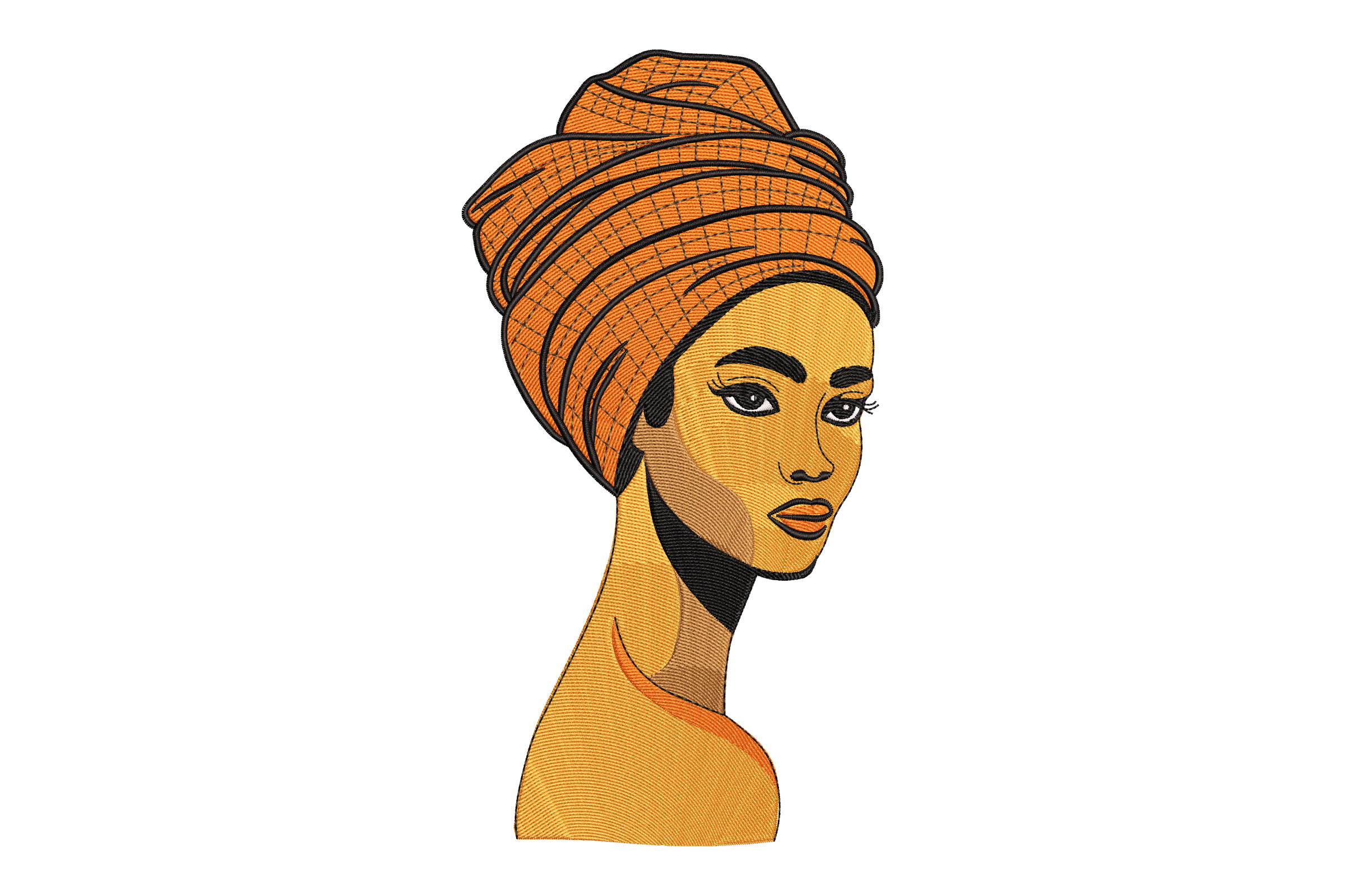 African Woman in Orange Headwrap Embroidery Design