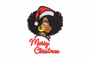 Afro Woman Merry Christmas Embroidery Design