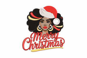 Afro Woman Merry Christmas Machine Embroidery Design