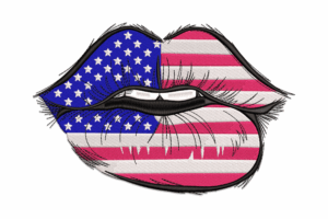American Flag Lips Embroidery Design