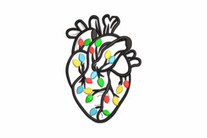 Anatomical Heart with Christmas Lights Embroidery Design