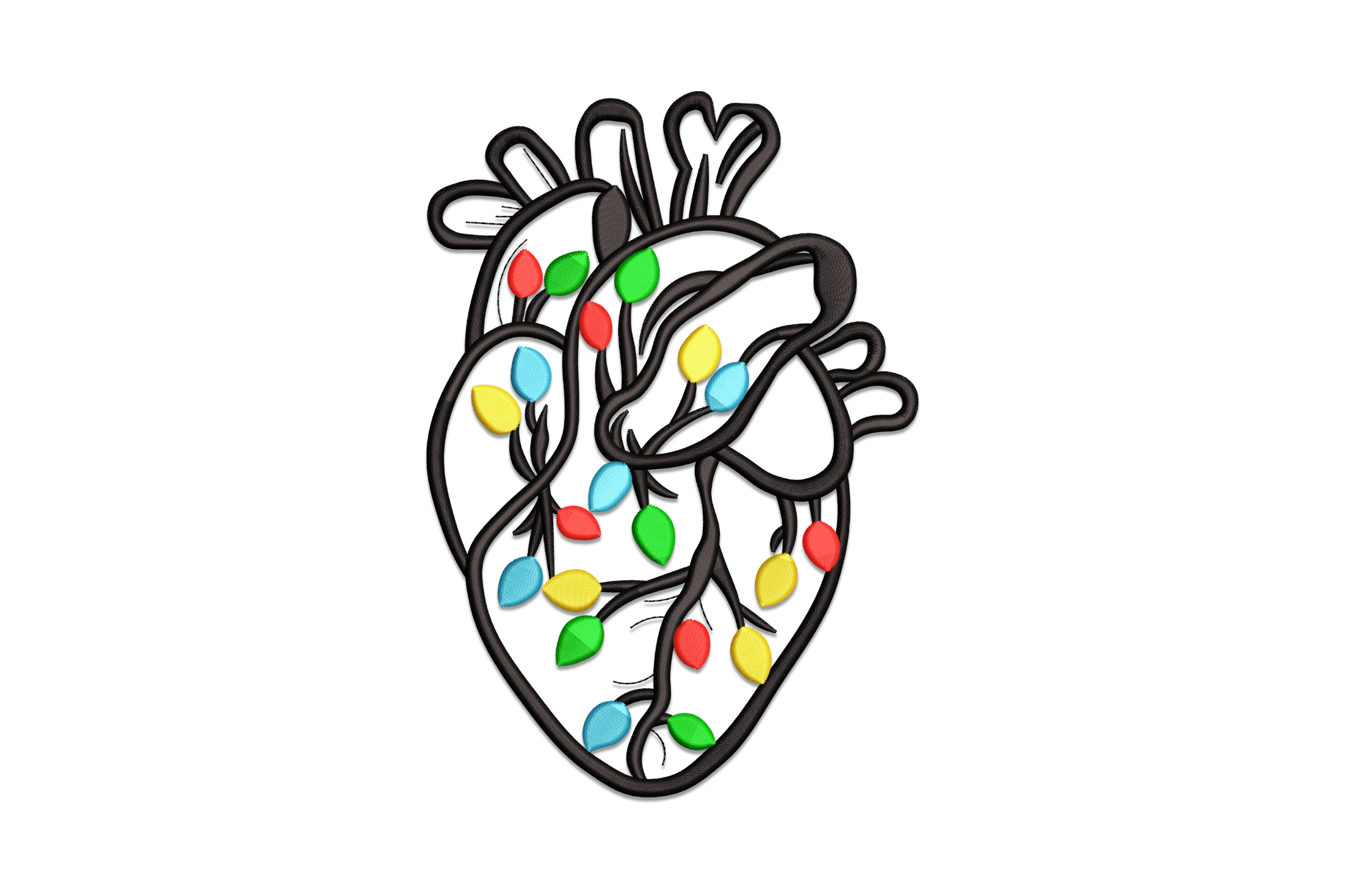 Anatomical Heart with Christmas Lights Embroidery Design