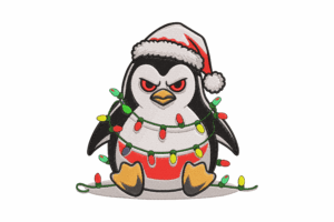 Angry Christmas Penguin Embroidery Design