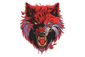 Angry Red Wolf Embroidery Design