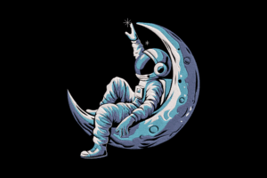 Astronaut on Crescent Moon Embroidery Design