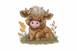 Baby Highland Cow Machine Embroidery Design
